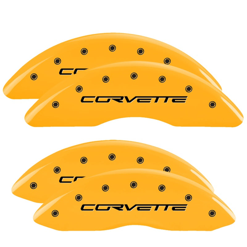 MGP 4 Caliper Covers Engraved Front &amp; Rear C6/Corvette Yellow finish black ch - 13083SCV6YL