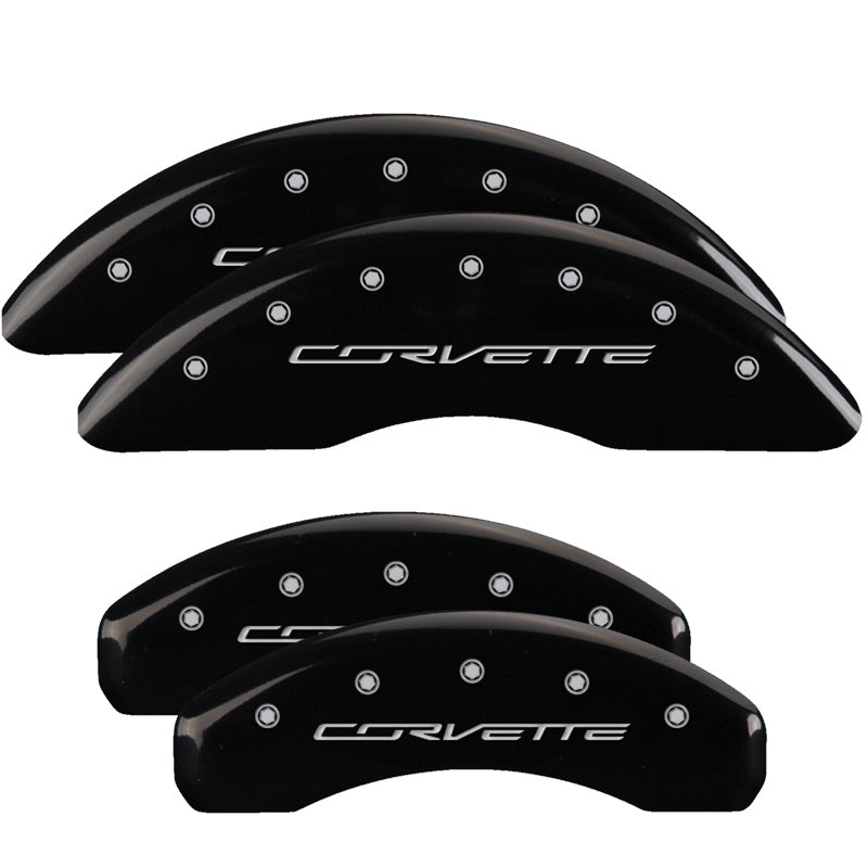 MGP 4 Caliper Covers Engraved Front &amp; Rear C7/Corvette Black finish silver ch - 13084SCV7BK