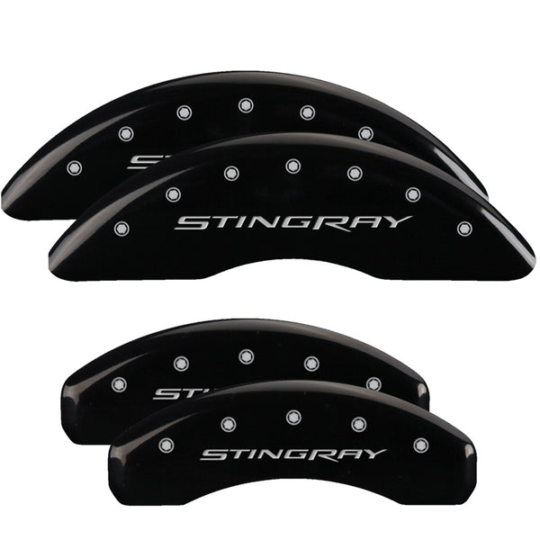 MGP 4 Caliper Covers Engraved Front &amp; Rear Stingray Black finish silver ch - 13084SSTYBK