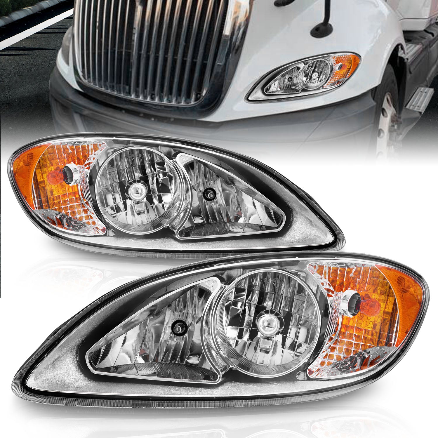 ANZO 2008-2016 International Prostar Crystal Headlights Chrome Housing - 131033 by ANZO - front view