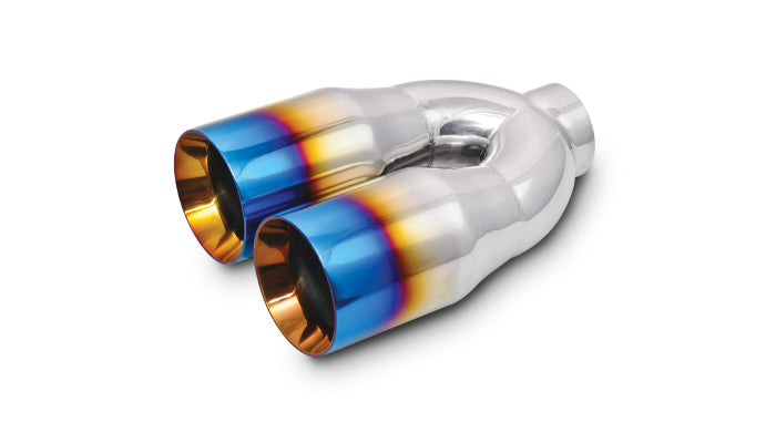 Vibrant 2.5in ID Dual 3.5in OD Round SS Tips (Double Wall, Straight Cut) with Burnt Blue Finish - 1339B