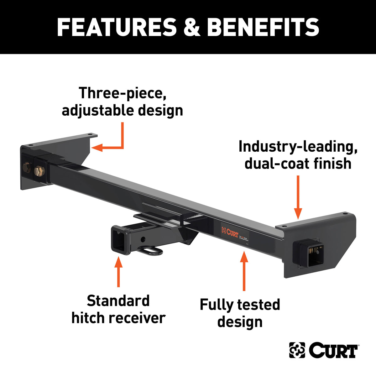 CURT 13701 Camper Adjustable Trailer Hitch RV Towing with 2-Inch Drop, 2 in. Receiver, 5,000 lbs., Fits Frames up to 51 Inches Wide