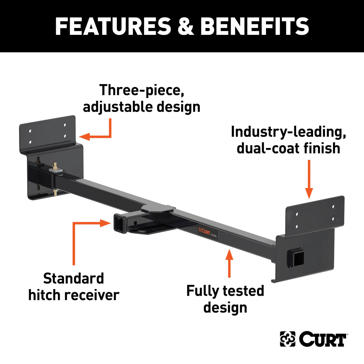 CURT 13703 Camper Adjustable Trailer Hitch RV Towing, 2-Inch Receiver, 3,500 lbs., Fits Frames up to 72 Inches Wide