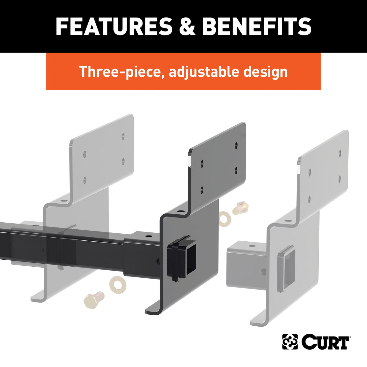 CURT 13703 Camper Adjustable Trailer Hitch RV Towing, 2-Inch Receiver, 3,500 lbs., Fits Frames up to 72 Inches Wide