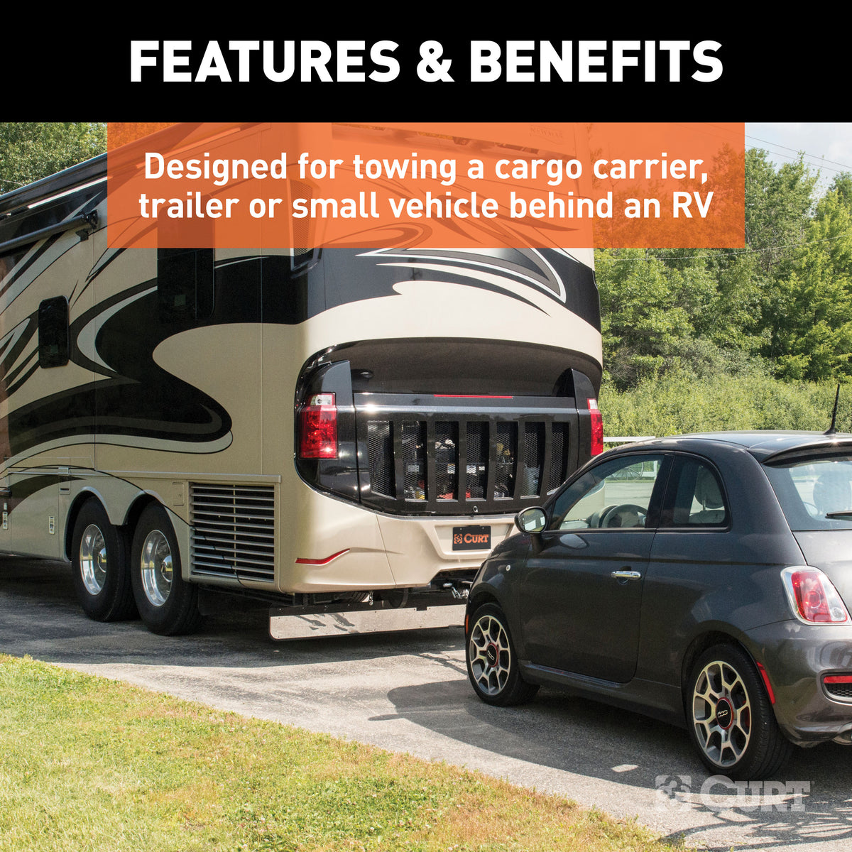 CURT 13703 Camper Adjustable Trailer Hitch RV Towing, 2-Inch Receiver, 3,500 lbs., Fits Frames up to 72 Inches Wide