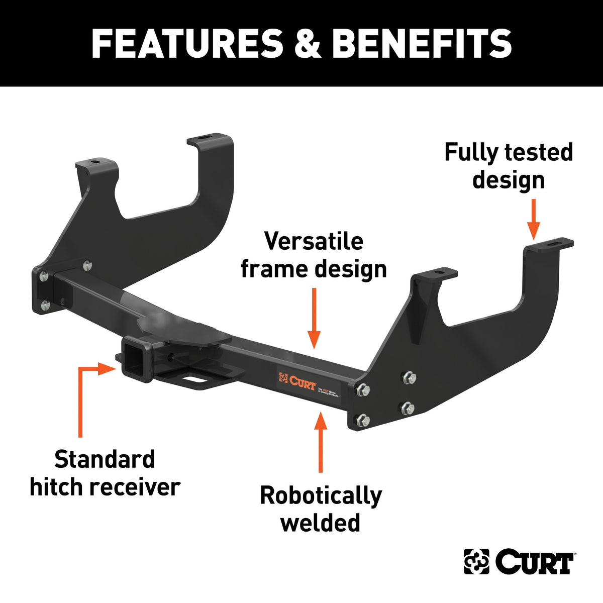 CURT 13902 Multi-Fit Class 3 Adjustable Hitch, 2-Inch Receiver, 8,000 lbs. Select Chevrolet, Ford, GMC, Ram Full-Size Trucks