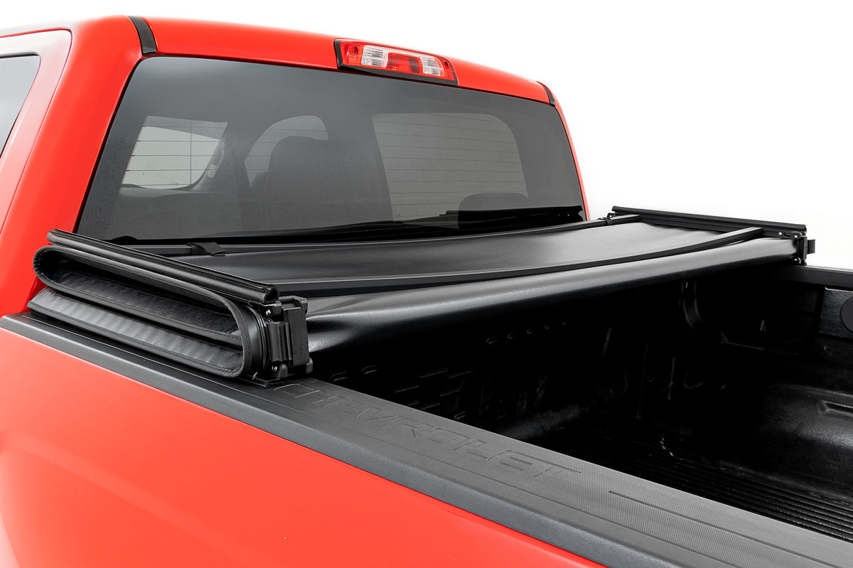 Rough Country - Soft Tri-Fold Bed Cover - 5'9" Bed - Chevy/GMC 1500 (14-18 & Classic) - 41214550A for 2014-2018 Chevrolet Sil