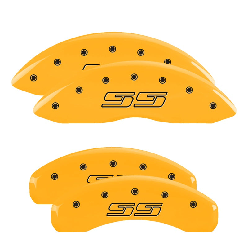 MGP 4 Caliper Covers Engraved Front &amp; Rear Avalanche SS Yellow Finish Black Char 2000 Chevy Tahoe - 14002SSS1YL