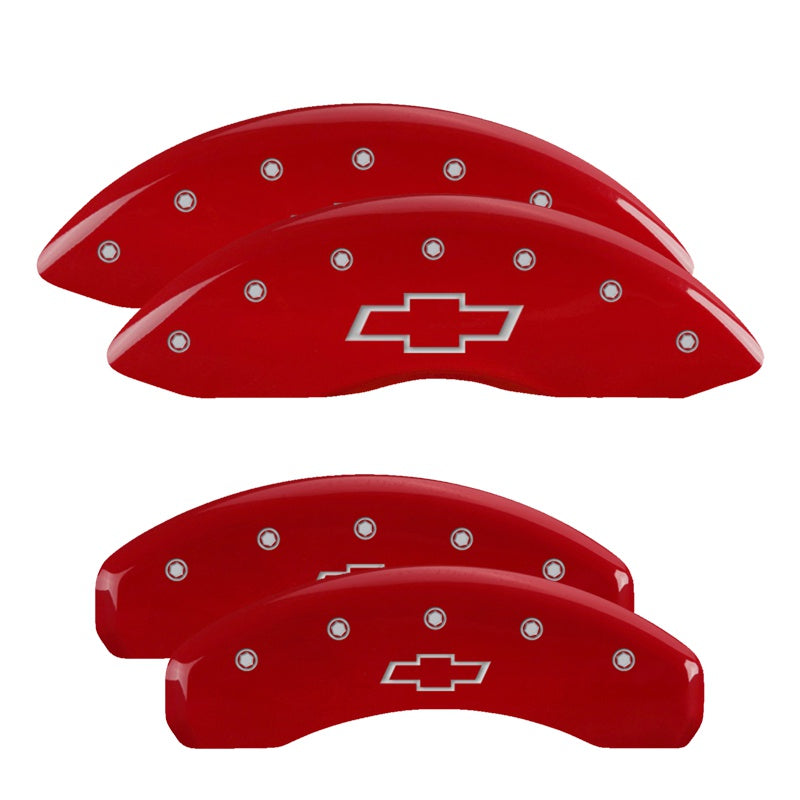 MGP 4 Caliper Covers Engraved Front &amp; Rear Bowtie Red finish silver ch - 14005SBOWRD