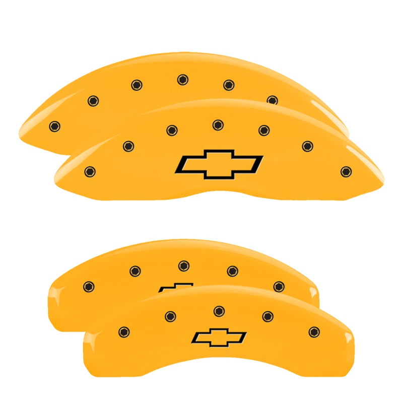 MGP 4 Caliper Covers Engraved Front &amp; Rear Bowtie Yellow finish black ch - 14005SBOWYL