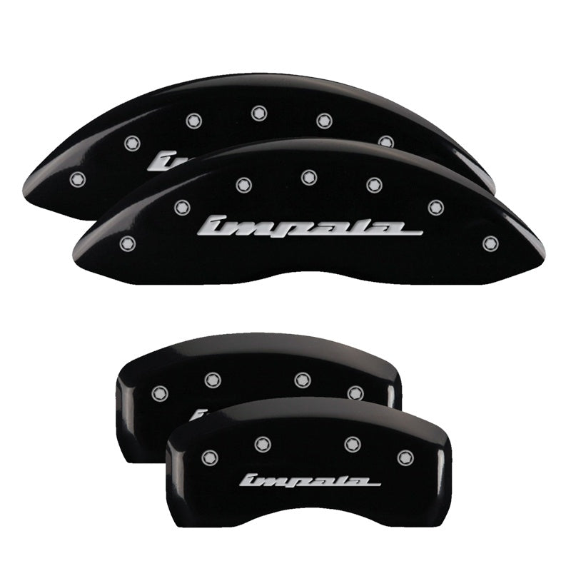 MGP 4 Caliper Covers Engraved Front &amp; Rear Impala Black finish silver ch - 14006SIMPBK