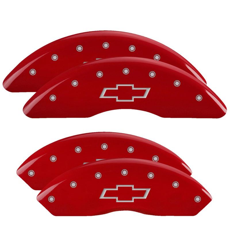 MGP 4 Caliper Covers Engraved Front &amp; Rear Bowtie Red finish silver ch - 14008SBOWRD