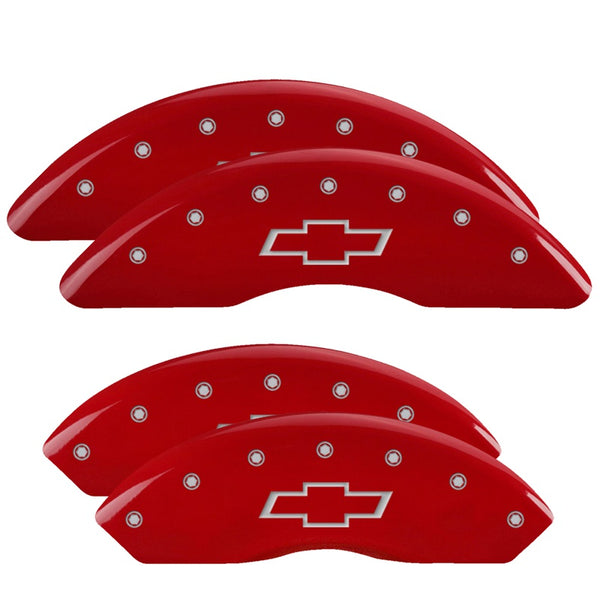 MGP 4 Caliper Covers Engraved Front &amp; Rear Bowtie Red finish silver ch - 14008SBOWRD