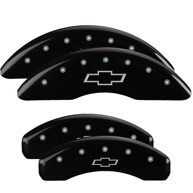 MGP 4 Caliper Covers Engraved Front &amp; Rear Bowtie Black finish silver ch - 14011SBOWBK