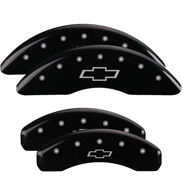 MGP 4 Caliper Covers Engraved Front &amp; Rear Bowtie Black finish silver ch - 14011SBOWBK