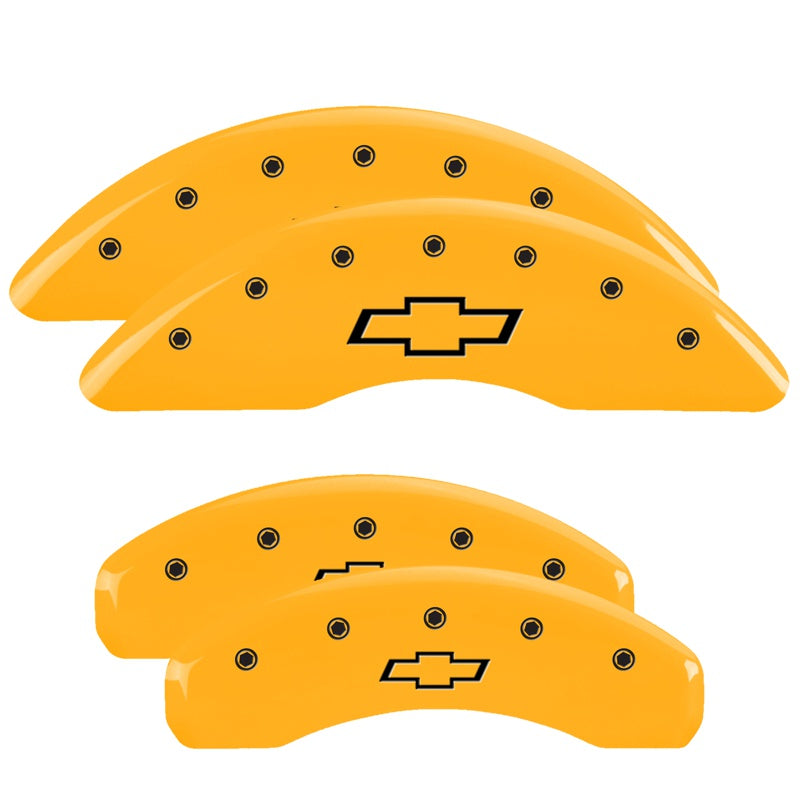 MGP 4 Caliper Covers Engraved Front &amp; Rear Bowtie Yellow finish black ch - 14011SBOWYL