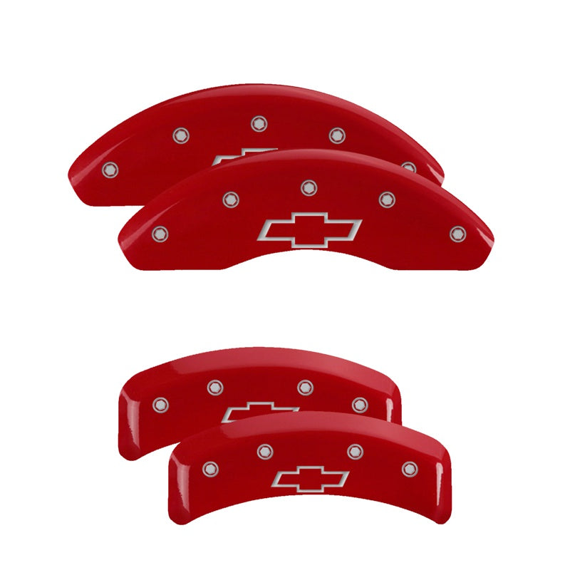 MGP 4 Caliper Covers Engraved Front &amp; Rear Bowtie Red finish silver ch - 14026SBOWRD
