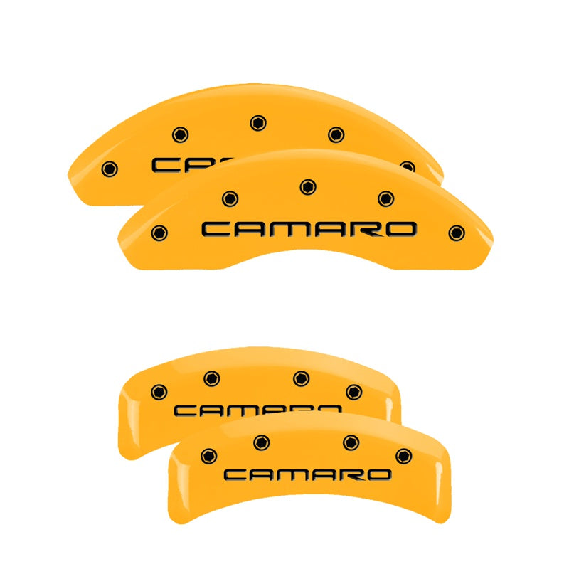 MGP 4 Caliper Covers Engraved F &amp; R Gen 4/Camaro Yellow Finish Black Char 1997 Chevrolet Camaro - 14026SCA4YL
