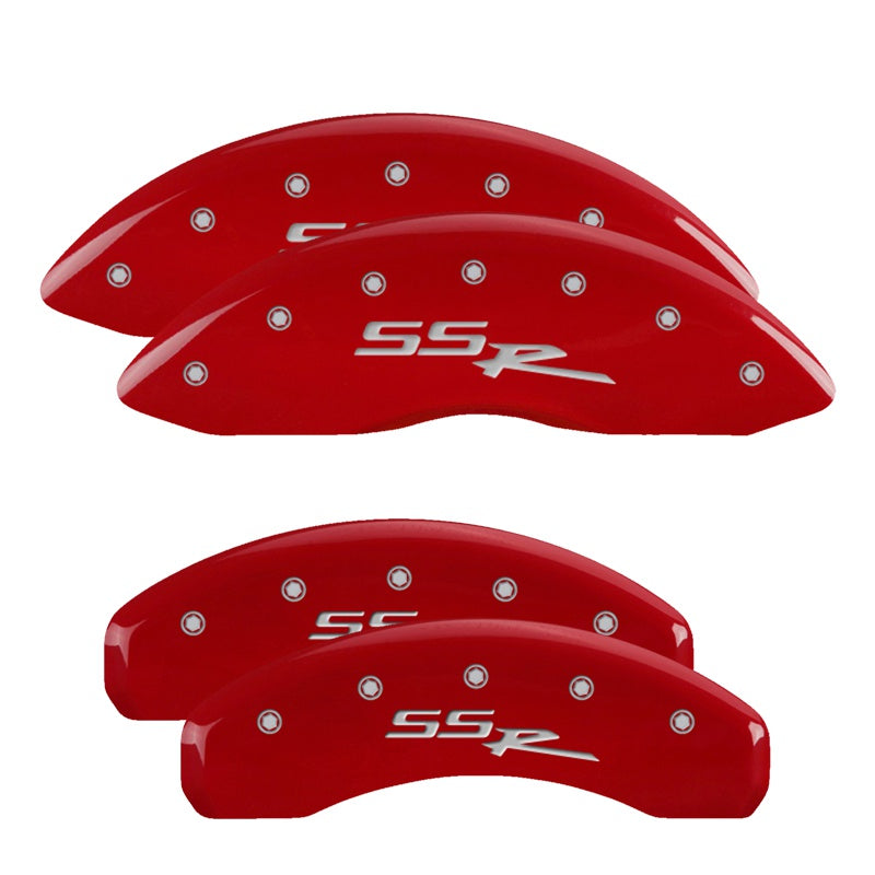 MGP 4 Caliper Covers Engraved Front &amp; Rear SSR Red finish silver ch - 14031SSSRRD