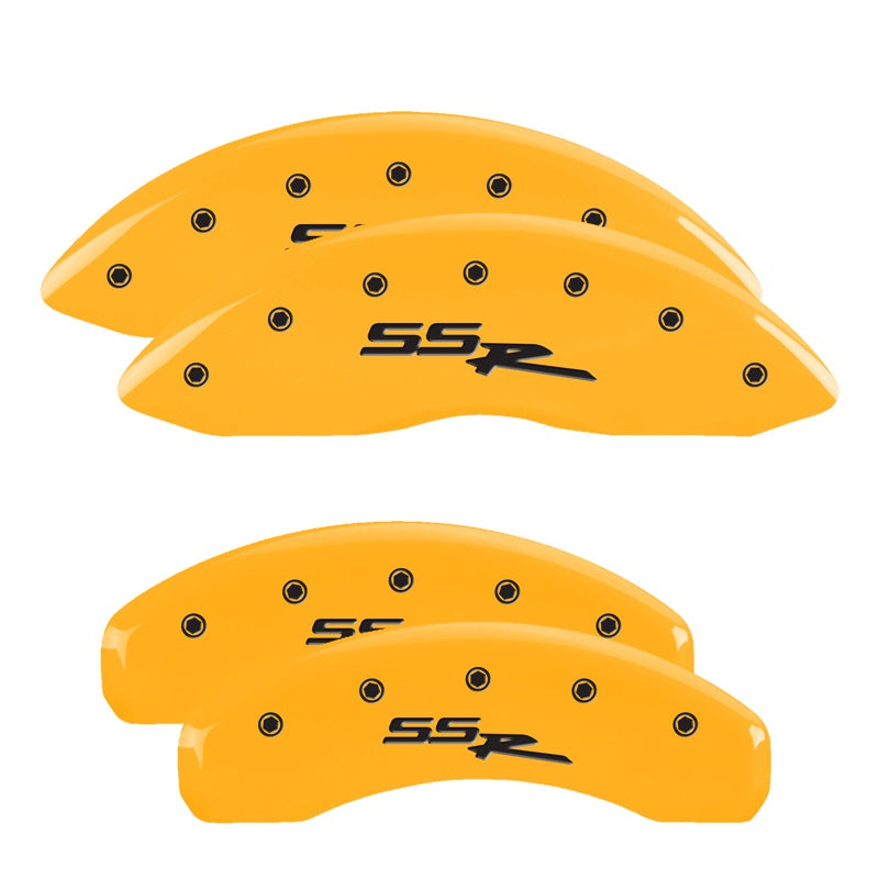 MGP 4 Caliper Covers Engraved Front &amp; Rear Ssr Yellow Finish Black Char 2004 Chevrolet SSR - 14031SSSRYL