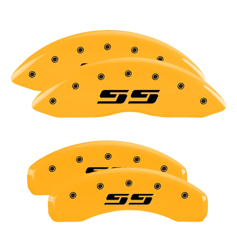 MGP 4 Caliper Covers Engraved F &amp; R Silverado SS Yellow Finish Black Char 2002 Chevy Silverado 1500 - 14034SSS3YL