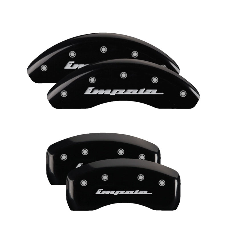 MGP 4 Caliper Covers Engraved Front &amp; Rear Impala Black finish silver ch - 14050SIMPBK