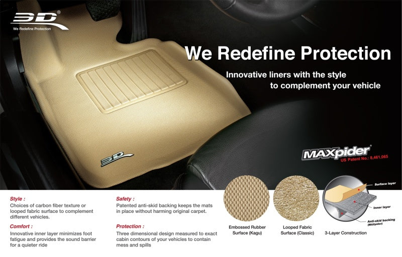 3D MAXpider 2006-2011 Honda Civic Coupe Classic 2nd Row Floormats - Black - L1HD03622209