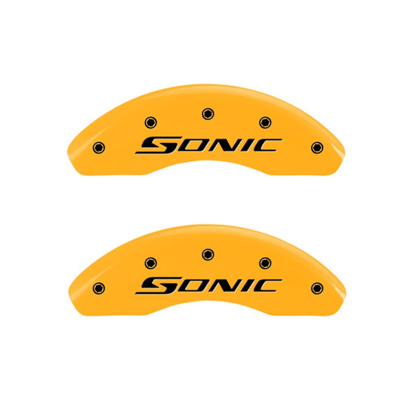 MGP Front set 2 Caliper Covers Engraved Front Sonic Yellow finish black ch - 14213FSNCYL