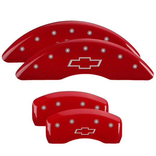 MGP 4 Caliper Covers Engraved Front &amp; Rear Bowtie Red finish silver ch - 14214SBOWRD