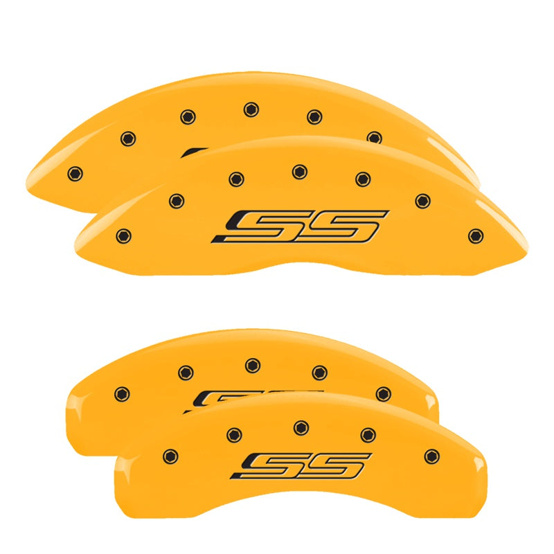 MGP 4 Caliper Covers Engraved Front &amp; Rear Gen 5/SS Yellow finish black ch - 14215SSS5YL