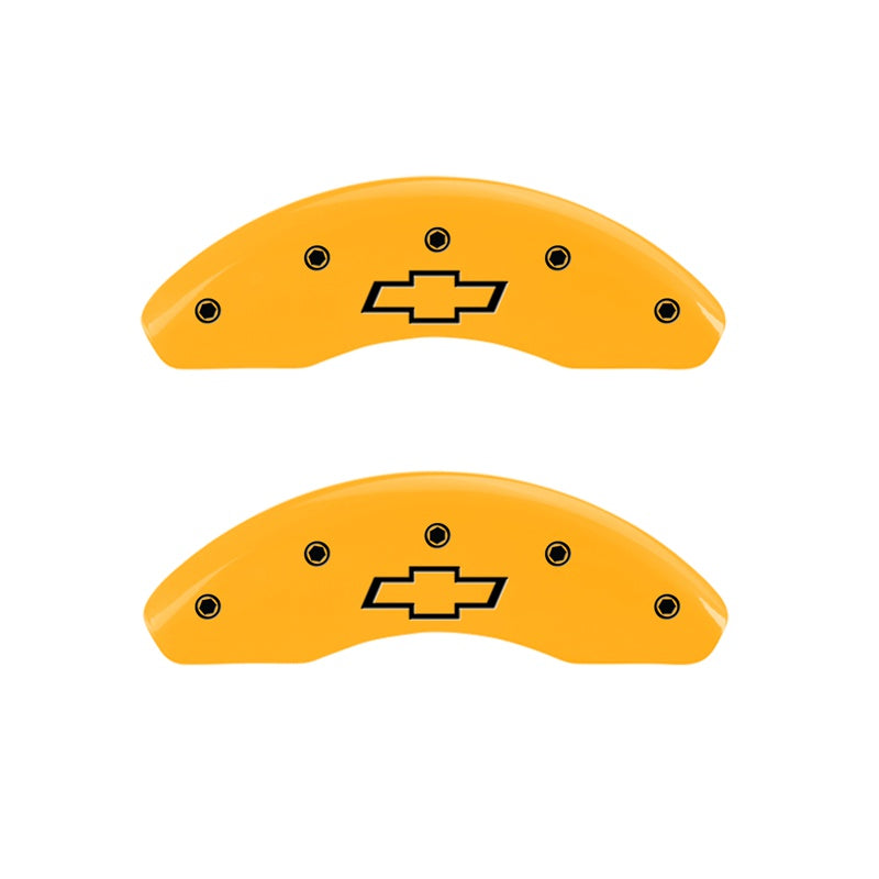 MGP Front set 2 Caliper Covers Engraved Front Bowtie Yellow finish black ch - 14216FBOWYL