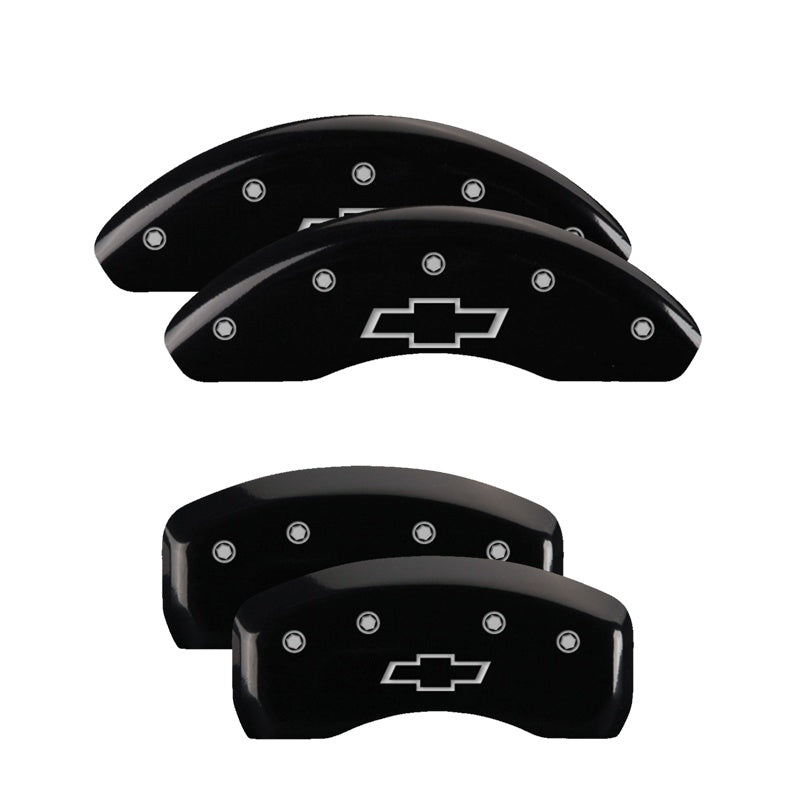 MGP 4 Caliper Covers Engraved Front &amp; Rear Bowtie Black finish silver ch - 14218SBOWBK
