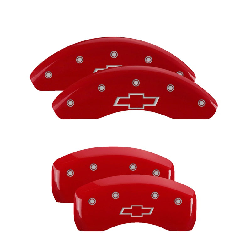 MGP 4 Caliper Covers Engraved Front &amp; Rear Bowtie Red finish silver ch - 14218SBOWRD