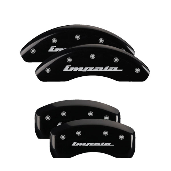 MGP 4 Caliper Covers Engraved Front &amp; Rear Impala Black finish silver ch - 14223SIMPBK