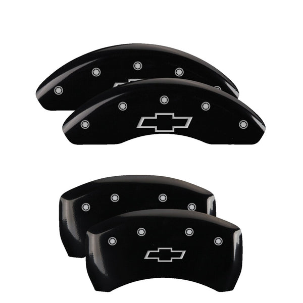 MGP 4 Caliper Covers Engraved Front &amp; Rear Bowtie Black finish silver ch - 14224SBOWBK