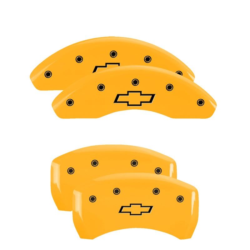 MGP 4 Caliper Covers Engraved Front &amp; Rear Bowtie Yellow finish black ch - 14224SBOWYL