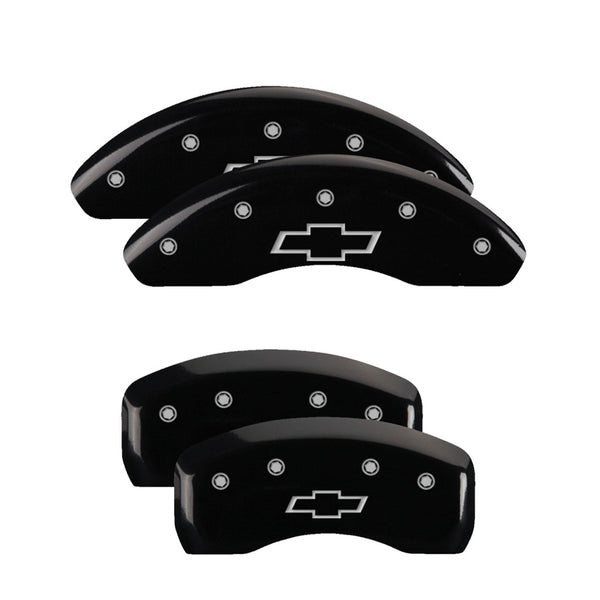MGP 4 Caliper Covers Engraved Front &amp; Rear Bowtie Black finish silver ch - 14229SBOWBK