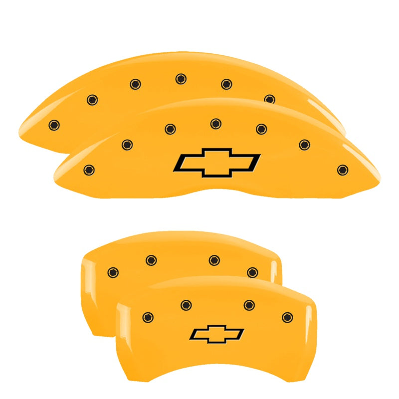 MGP 4 Caliper Covers Engraved Front &amp; Rear Bowtie Yellow finish black ch - 14231SBOWYL