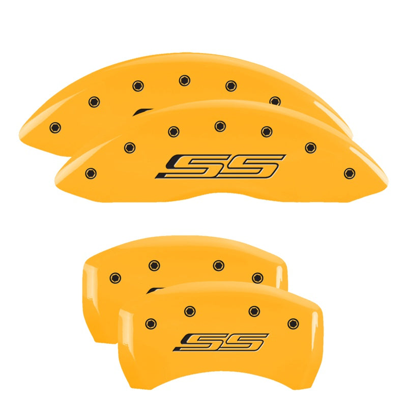 MGP 4 Caliper Covers Engraved Front &amp; Rear Gen 5/SS Yellow finish black ch - 14231SSS5YL