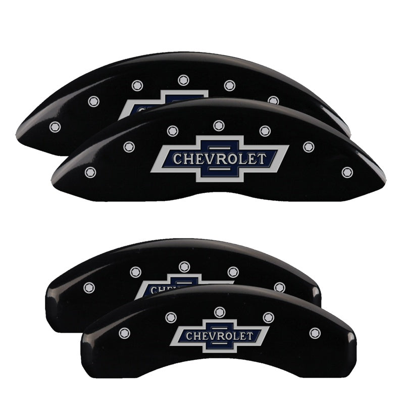 MGP 4 Caliper Covers Engraved F &amp; R 100 Anniversary Black Finish Silver Char 2019 Chevrolet Suburban - 14234SBANBK