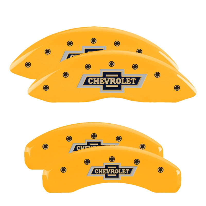 MGP 4 Caliper Covers Engraved F &amp; R 100 Anniversary Yellow Finish Black Char 2019 Chevrolet Tahoe - 14234SBANYL