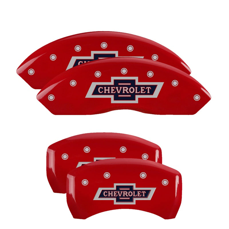MGP 4 Caliper Covers Engraved F &amp; R 100 Anniversary Red Finish Silver Char 2019 Chevrolet Colorado - 14235SBANRD