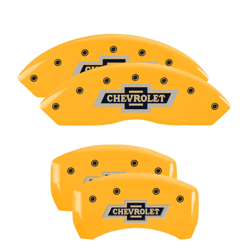 MGP 4 Caliper Covers Engraved F &amp; R 100 Anniversary Yellow Finish Black Char 2019 Chevrolet Colorado - 14235SBANYL