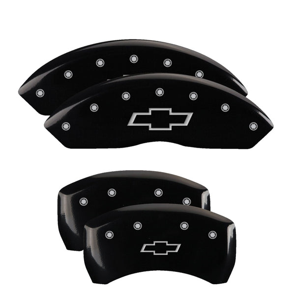 MGP 4 Caliper Covers Engraved Front &amp; Rear Bowtie Black finish silver ch - 14235SBOWBK