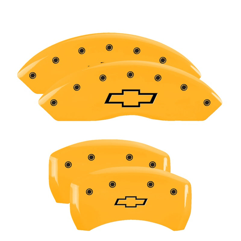 MGP 4 Caliper Covers Engraved Front &amp; Rear Bowtie Yellow finish black ch - 14235SBOWYL