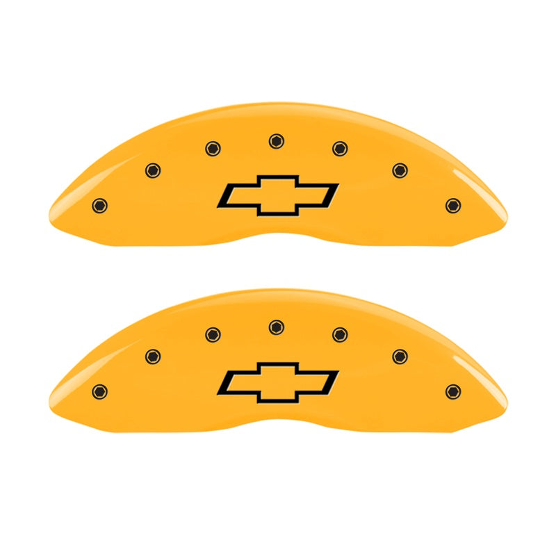 MGP 2 Caliper Covers Engraved Front Bowtie Yellow Finish Blk Char 05 Chevy Silverado 1500 - 14238FBOWYL