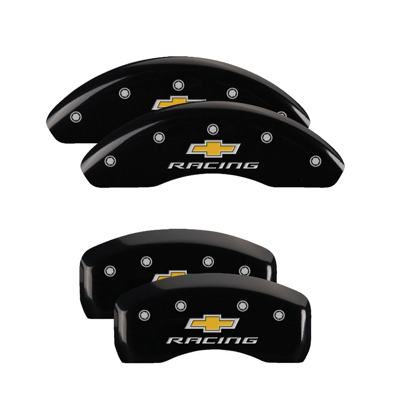MGP 4 Caliper Covers Engraved F &amp; R Chevy Racing Black Finish Silver Char 2016 Chevrolet Cruze - 14239SBRCBK