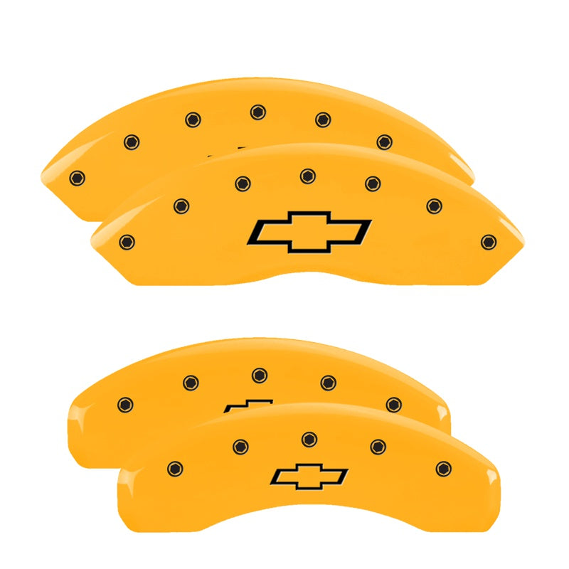 MGP 4 Caliper Covers Engraved Front &amp; Rear Bowtie Yellow finish black ch - 14240SBOWYL