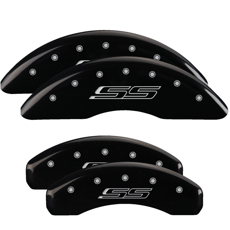 MGP 4 Caliper Covers Engraved Front &amp; Rear Gen 5/SS Black finish silver ch - 14241SSS5BK
