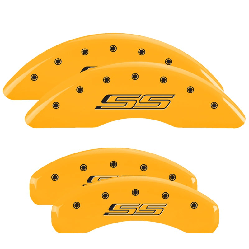 MGP 4 Caliper Covers Engraved Front &amp; Rear Gen 5/SS Yellow finish black ch - 14241SSS5YL